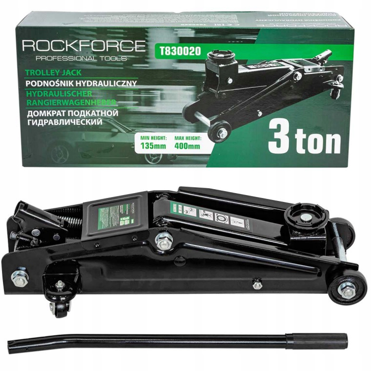 Hydraulický automobilový zdvihák žaba páka 3T 135-400 mm Rockforce