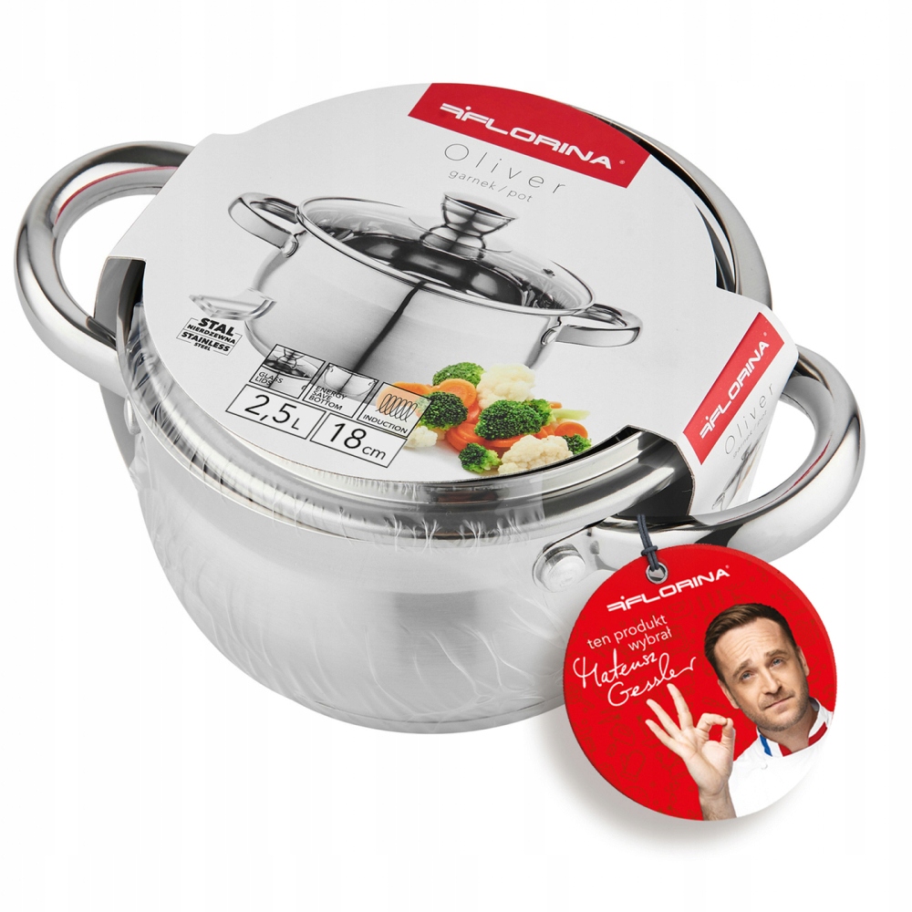 GARNEK ze stali nierdzewnej INDUKCJA FLORINA 2,5 l 18CM OLIVER Linia Oliver