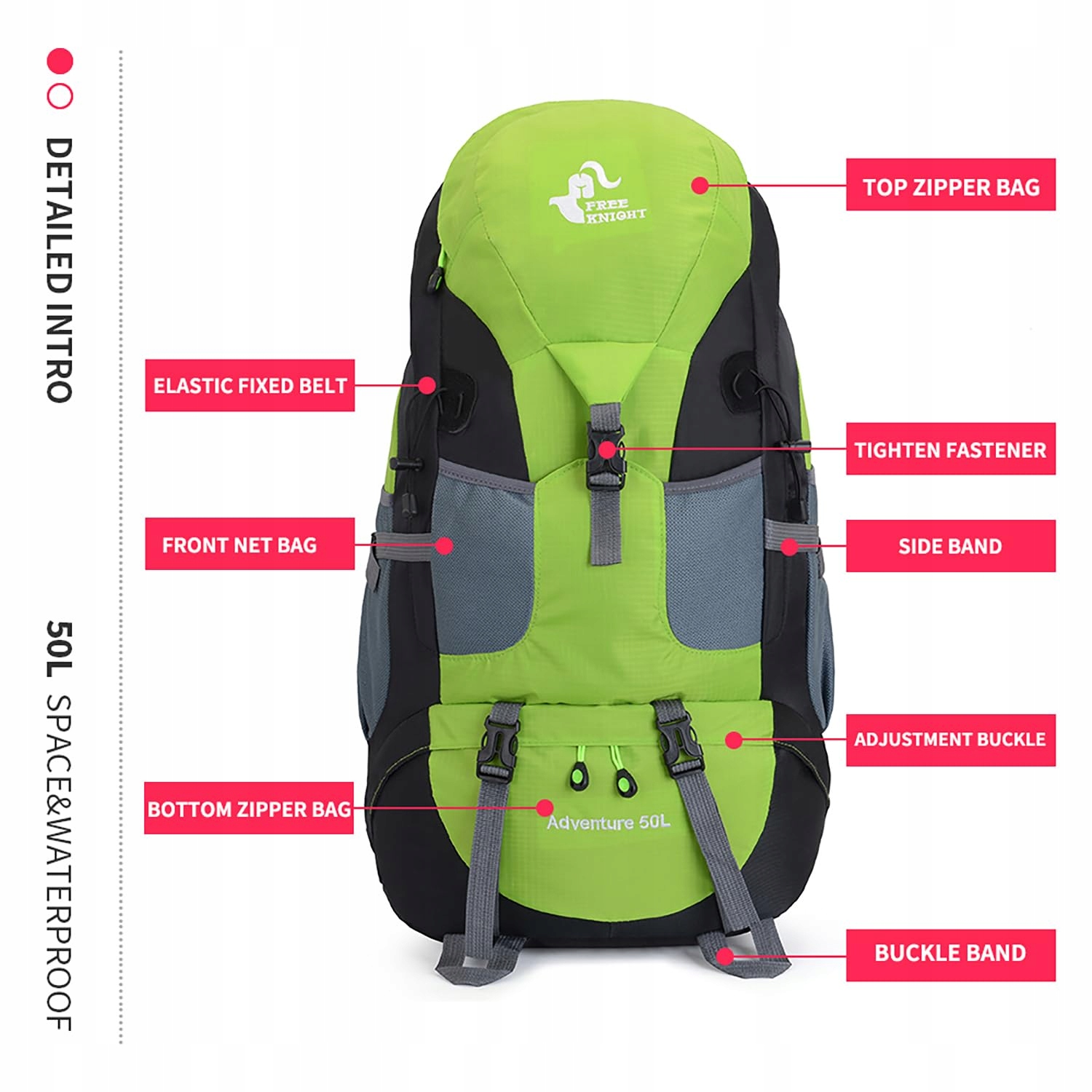 BSEASH 50L Lekki Wodoodporny Plecak Turystyczny Outdoor Zielony — miniatura 6