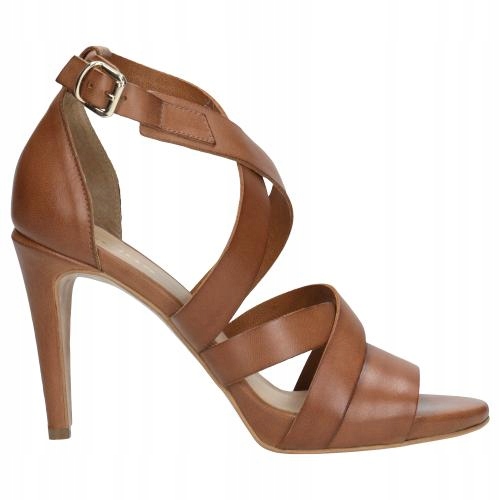 Světle hnědé dámské sandály na podpatku, velikost vel.