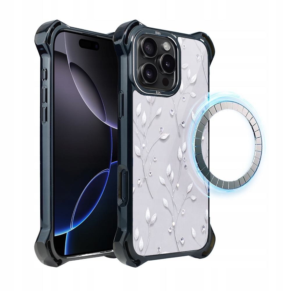 Pouzdro pro iPhone 16 Pro Ibizu DropGuard Ultra s MagSafe, Ledové květy