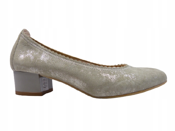 béžovo-zlaté polobotky dámské, měkká kůže, stabilní podpatek Sala 37