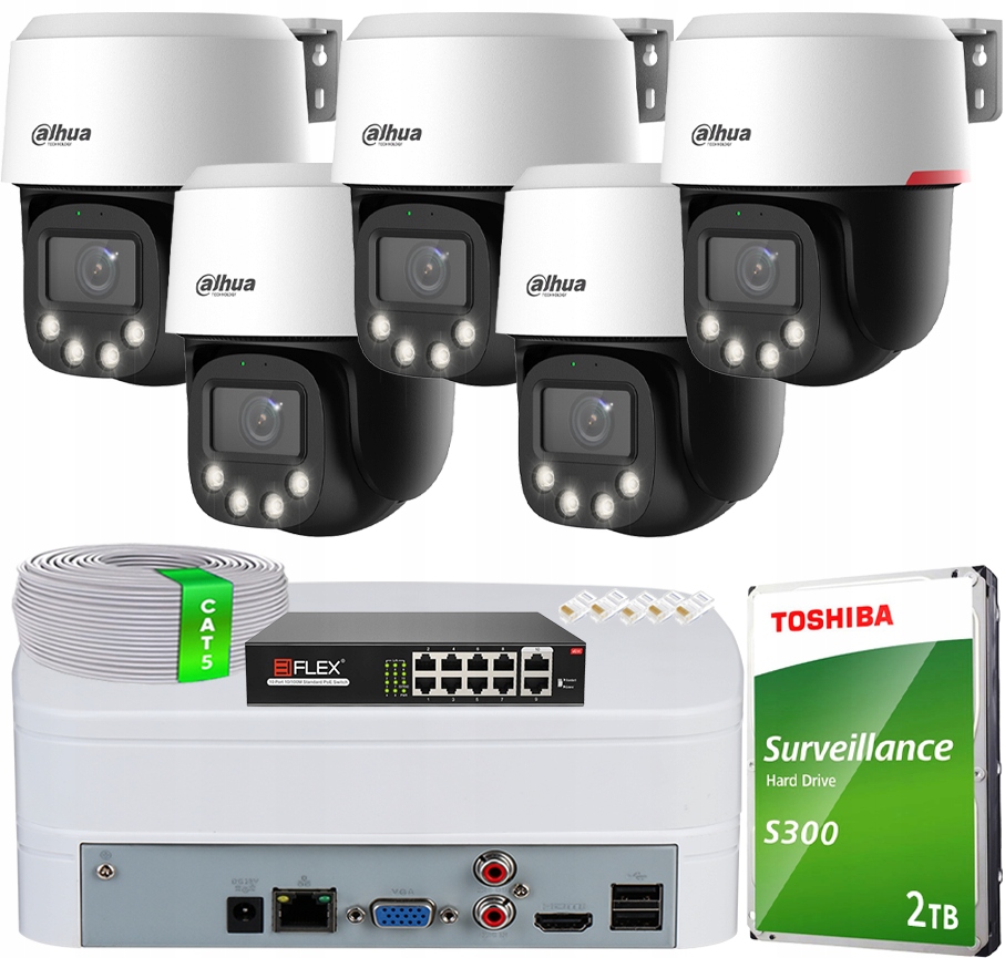 Monitorovací sada Dahua 5 kamer SD2C400NA-B-PV-PRO Ptz 4Mpx Dahua WizColor