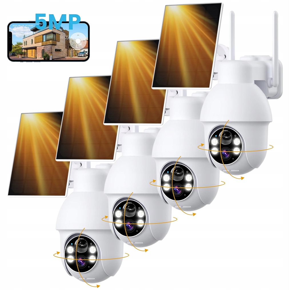 5MPX Venkovní Otočná Solární Kamera Ip Wifi 4x Zoom Alarm 5000MAH 4ks