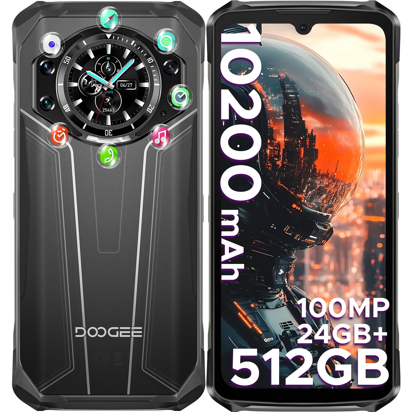Smartphone Doogee S119 24+512GB 10200mAh 120Hz IP69K/NFC/IP68 telefon černý