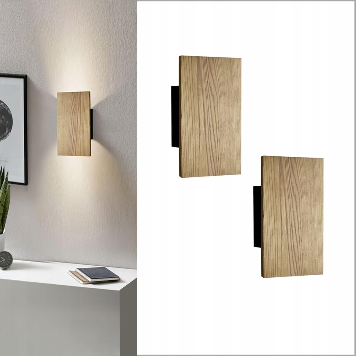 Dřevěná nástěnná lampa, sada 2 Led nástěnných lamp s vypínačem