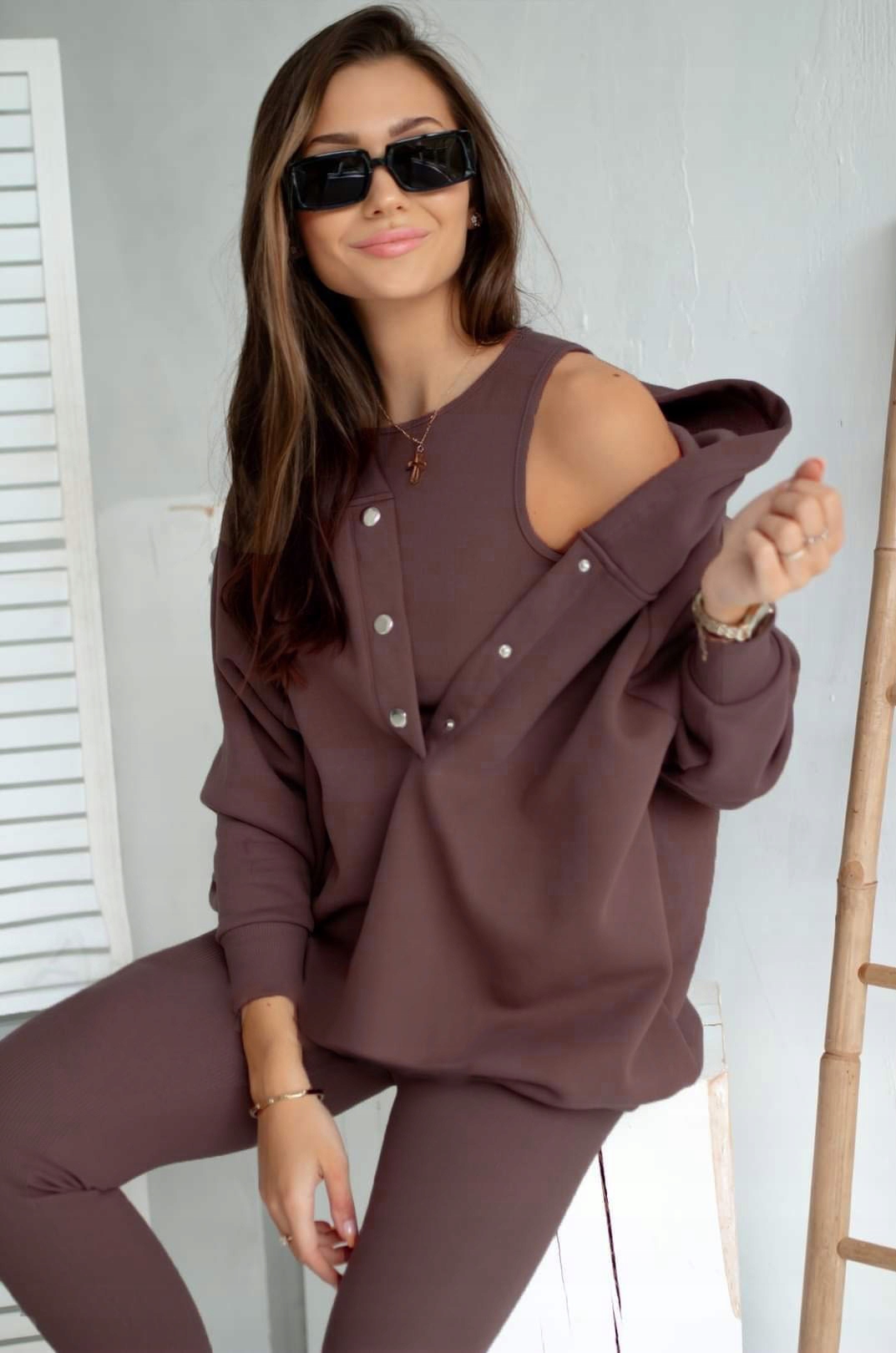 Komplet dresowy 3-częściowy Dres Napy Czekolada Bluza+Legginsy+Top Aszmi