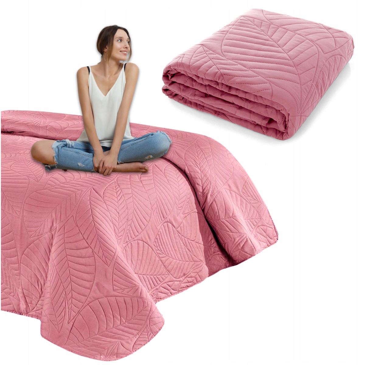 Přikrývka na postel pohovka 220x240 na rohový prošívaná pléd Nicole Růžová