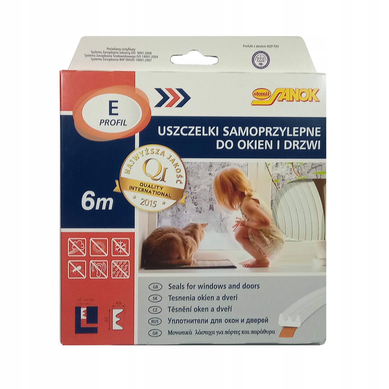 Uszczelka do okien i drzwi, Typ E, BIAŁA-6m/Karton