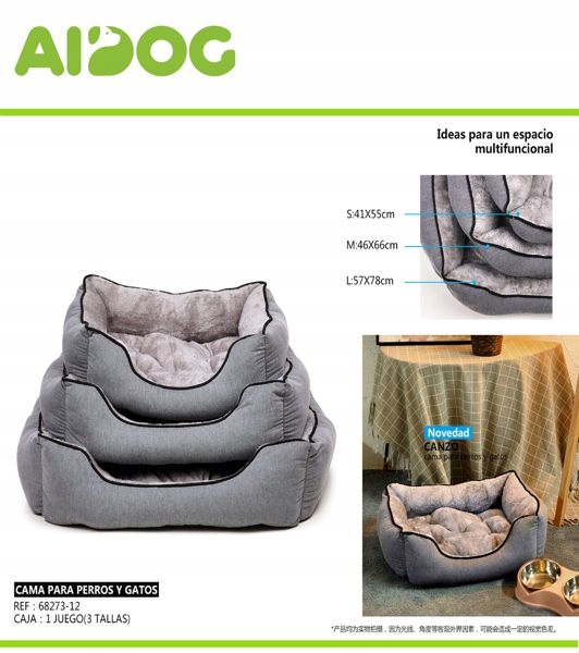 Levně Šedá sada 3 pohodlných pelíšků pro psy a kočky