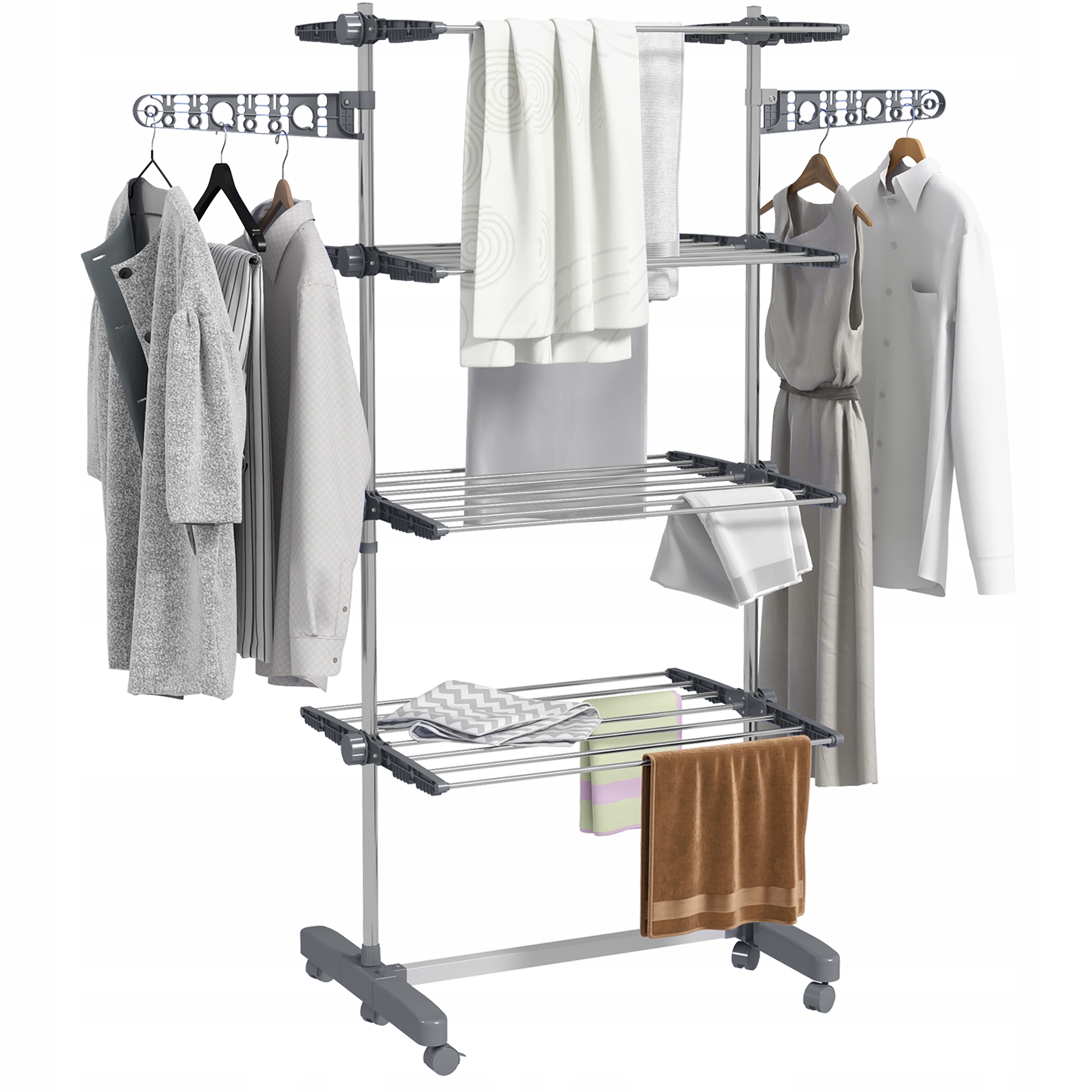 Levně Sušák Stojan na prádlo 5 úrovní, skládací, šedý