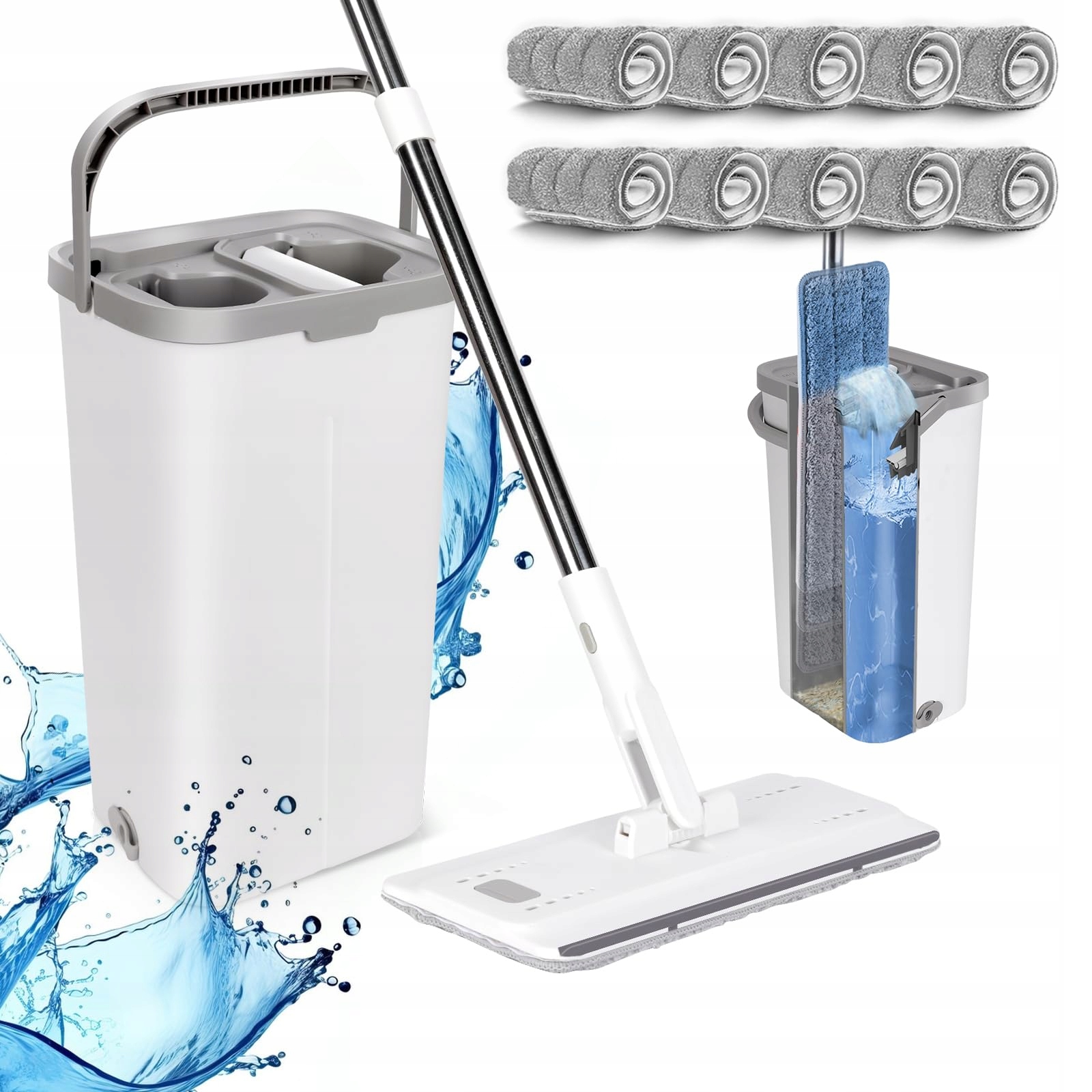 Plochý Dvoukomorový Mop, Kbelík S Lisováním 10 Nástavců