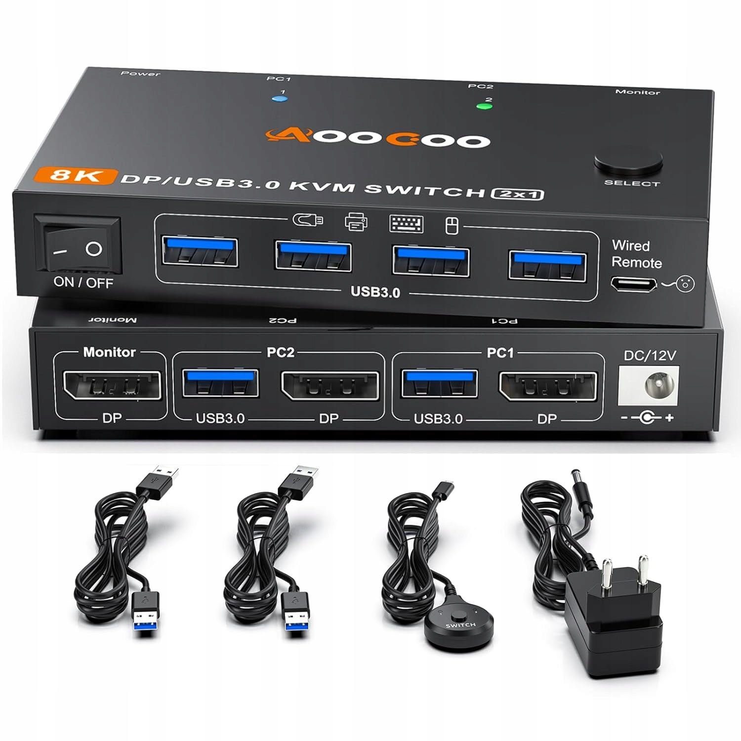 Prepínač Kvm pre 2 počítače, 1 monitor, 8K pri 60 Hz 4K pri 240 Hz