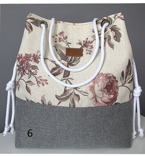 TOREBKA TORBA WOREK LNIANA LEN KWIATY KOLORY Styl miejski