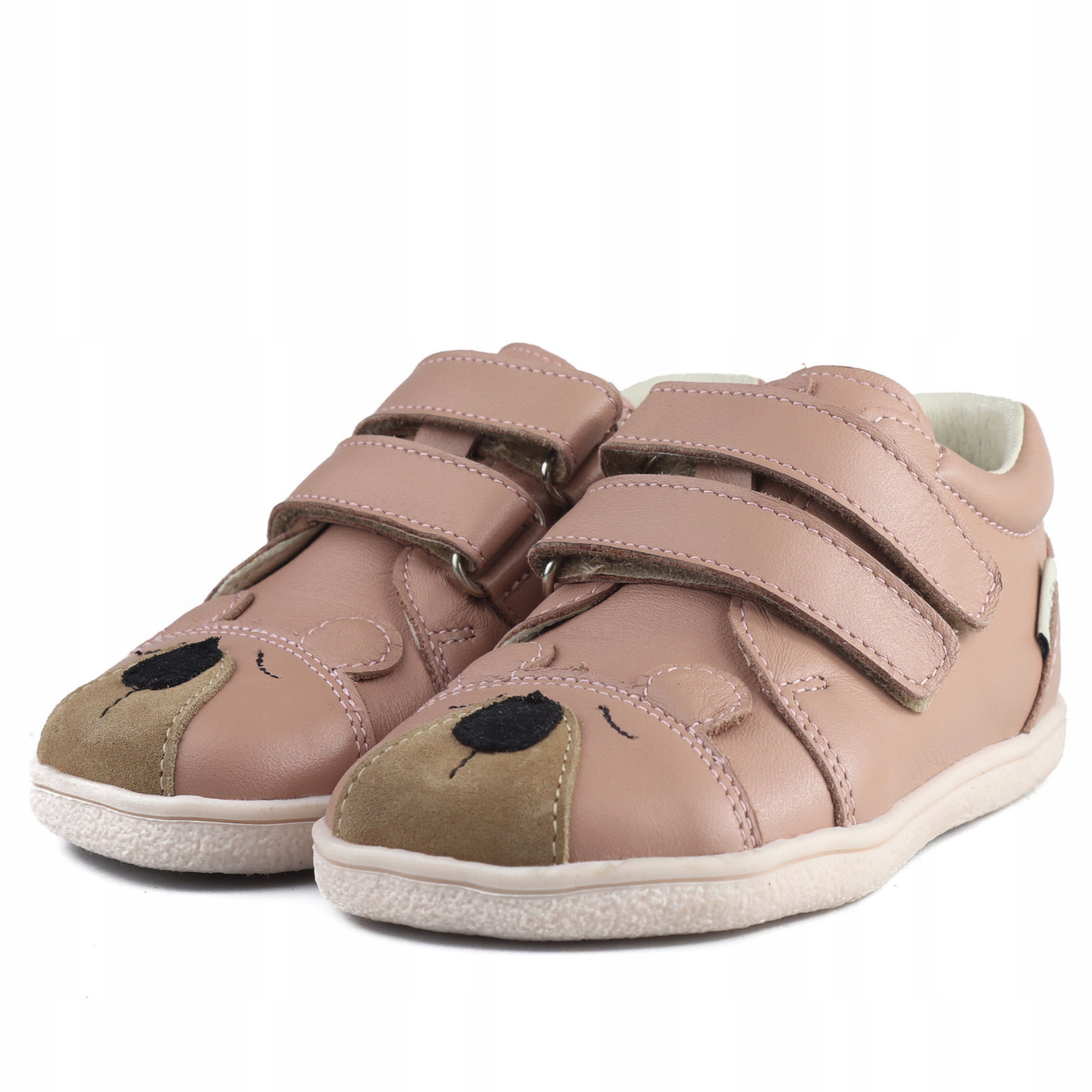 Mido 184 Buty Barefoot Półbuty Wiosenne Skórzane Rzepy Ciemny Róż Misie 23