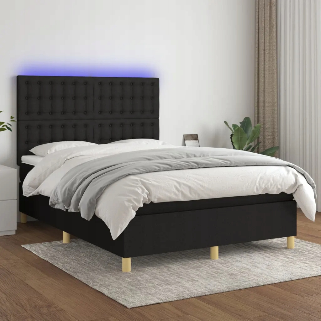 vidaXL Box spring postel s matrací a Led černá 140x190 cm textil