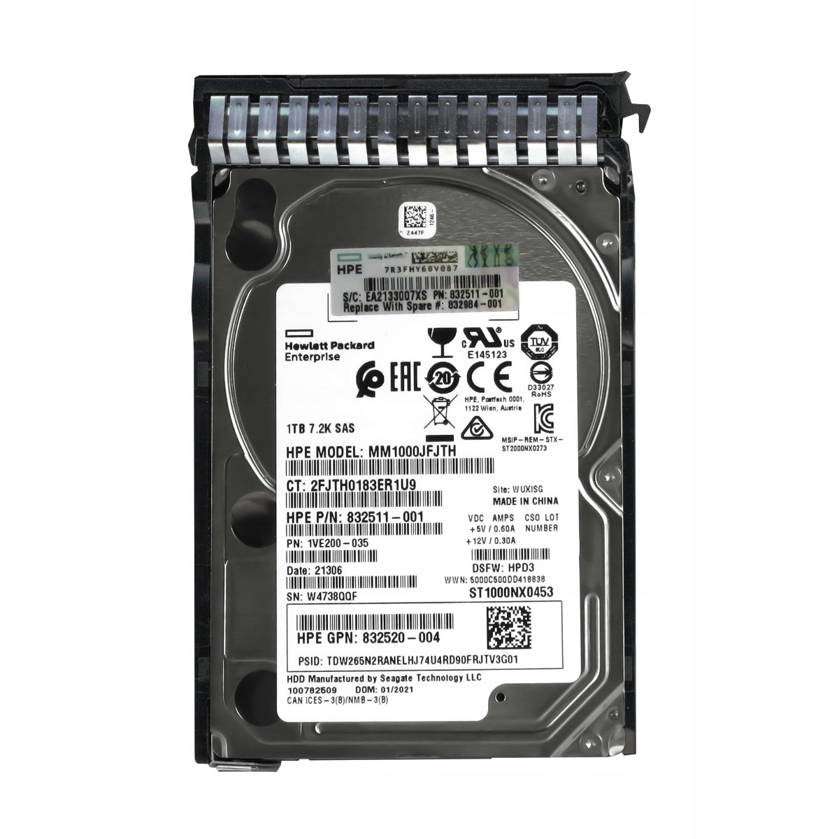 Hp 832511-001 1TB SAS-3 7.2K 128MB 2.5" MM1000JFJTH 1TB Sas pevný disk, 7200 ot./min, 2.5 palce