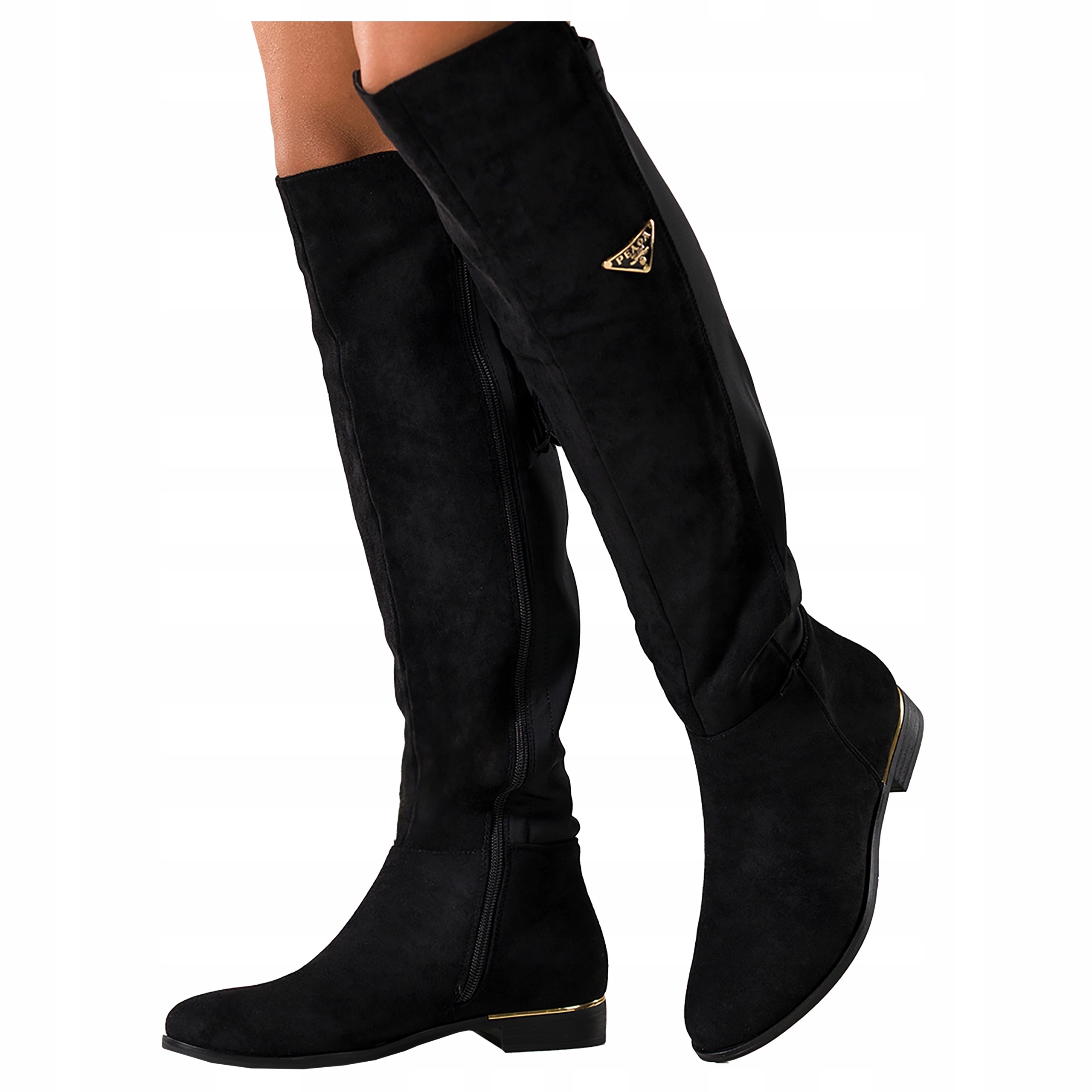 Kozačky Černé Dámské Pohodlné S Chvosty Zlatá Vložka Plochý Podpatek velikost 38