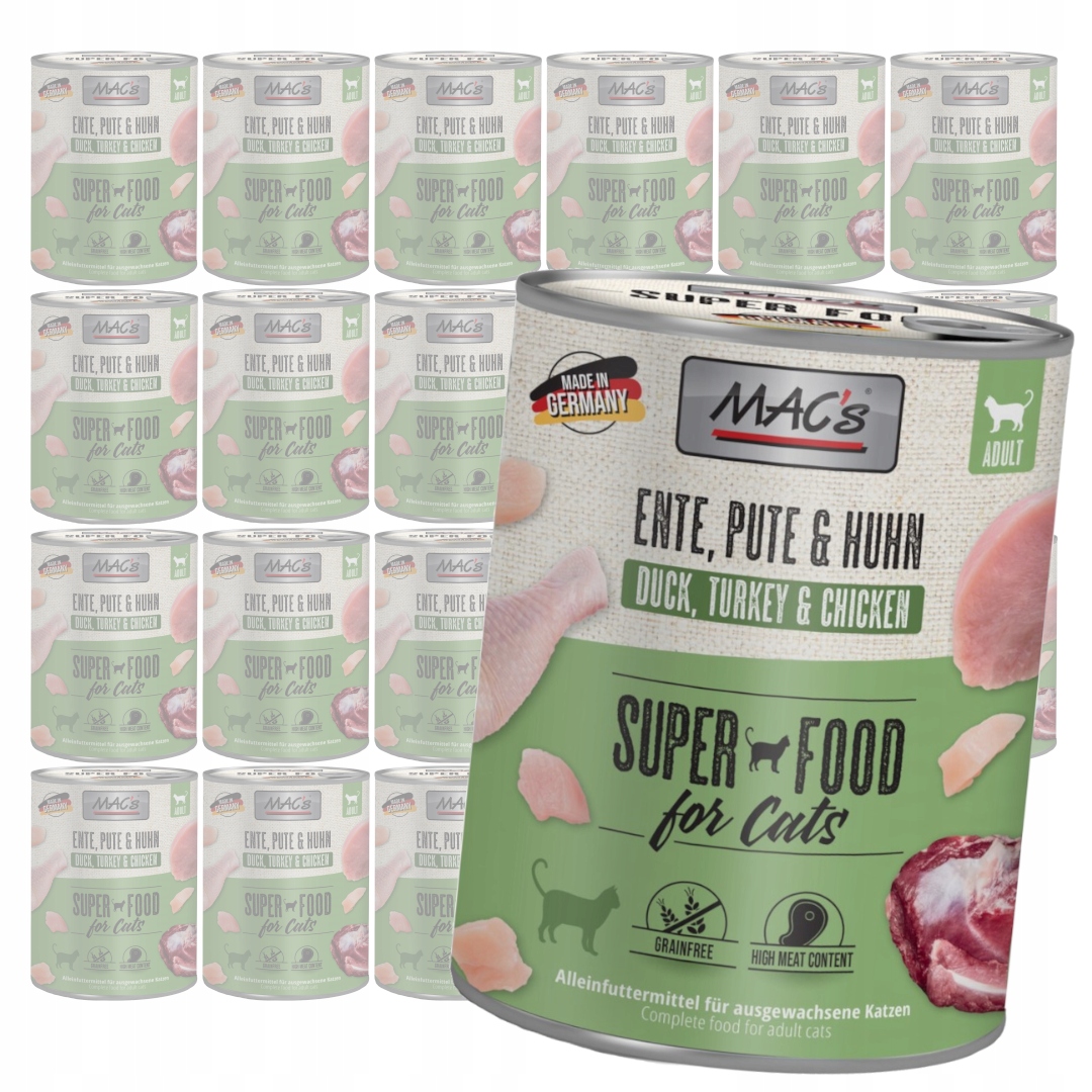 Levně MAC's 24x800g Bezobilné Mokré Krmivo Pro Kočky Kachna Krůta kuře