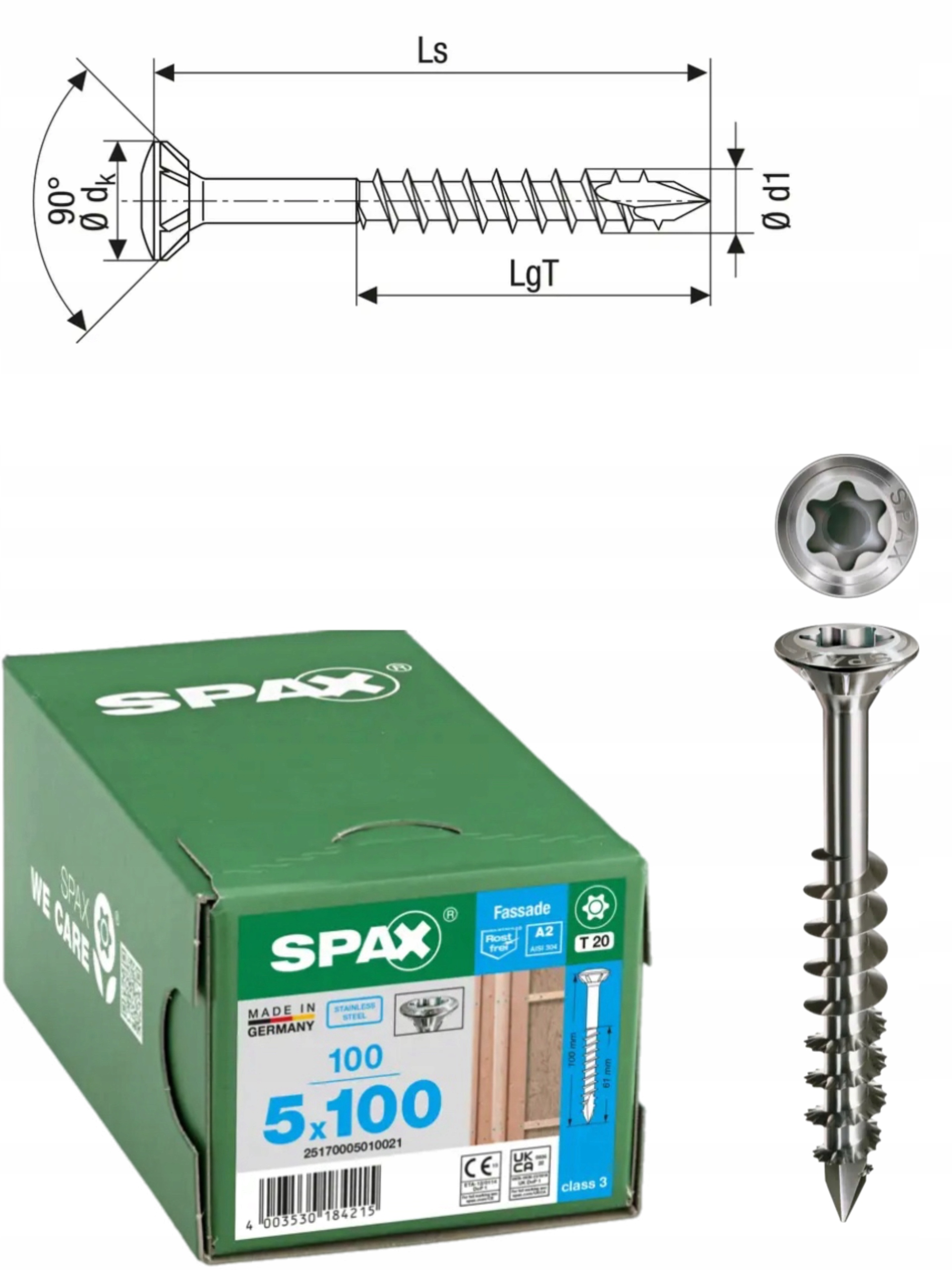 Šroub do fasádní desky, ocel A2 Spax 5 x 100 mm 100 ks