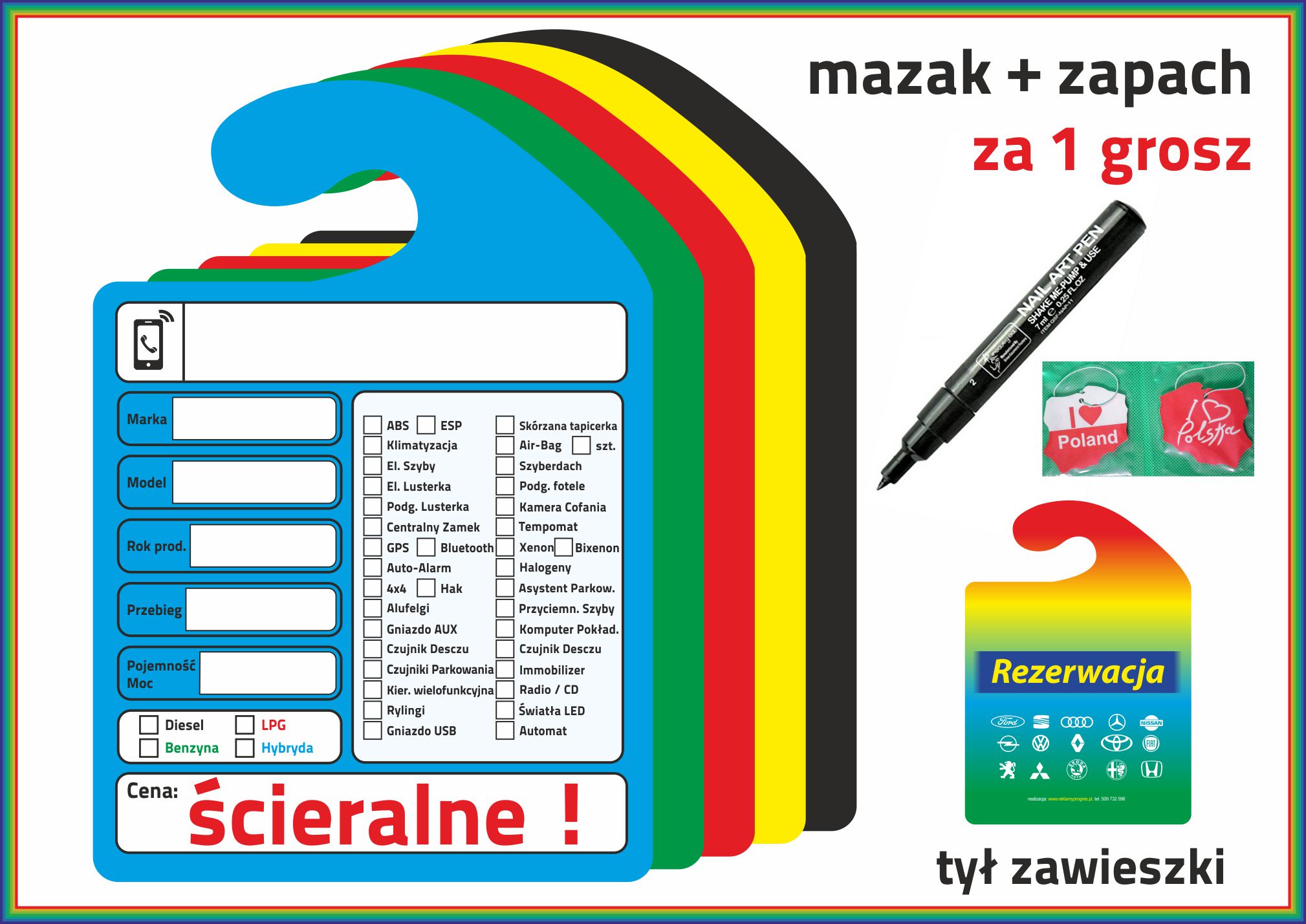 Zawieszki komisowe ŚCIERALNE +MAZAK 20 szt