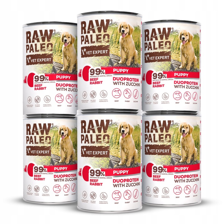 Levně Set Vlhké krmivo pro štěně psa Raw Paleo králík hovězí 6 x 400 g