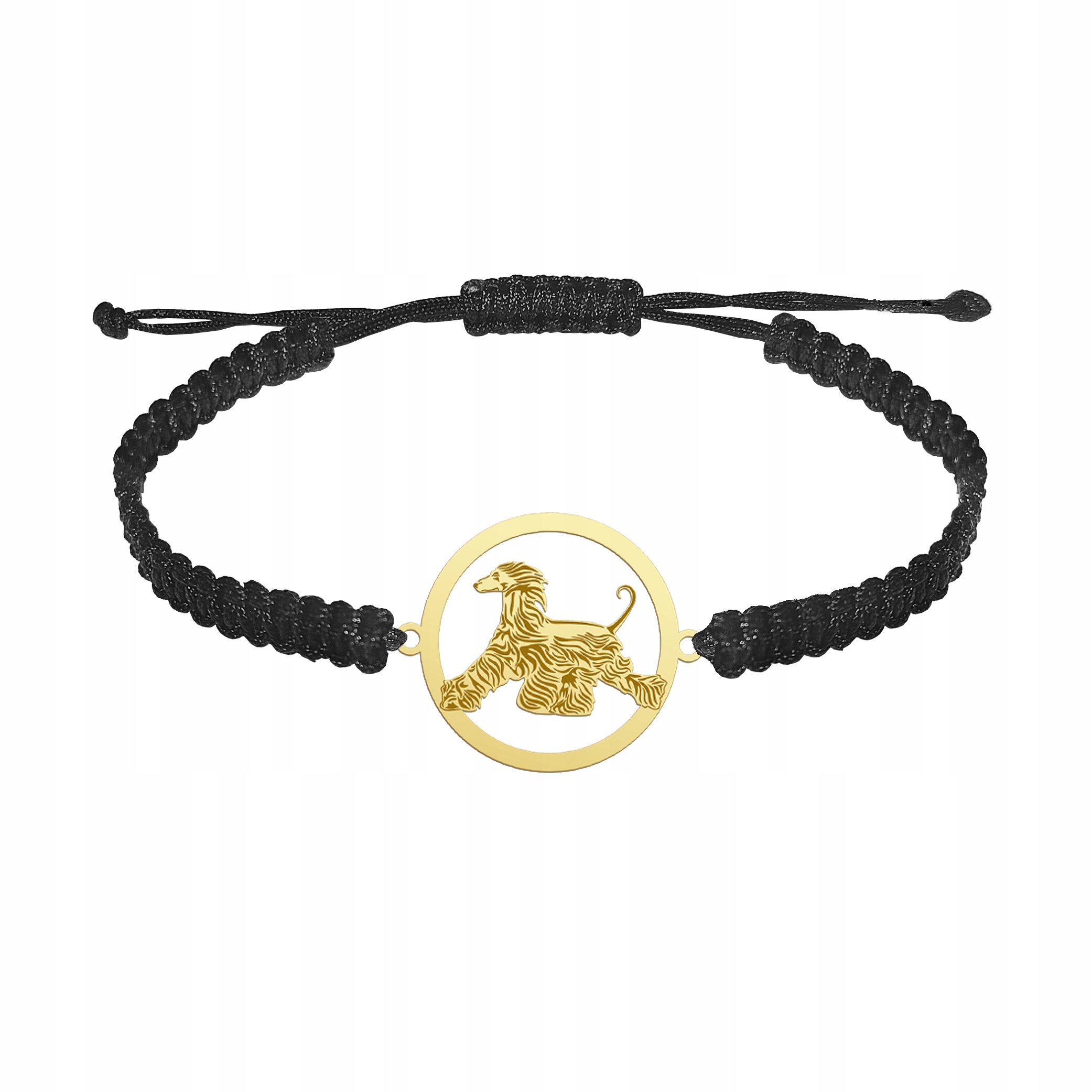 Zlatý náramek se psem Afghan Hound 925 Makramé Dárek Gravírování Bonus