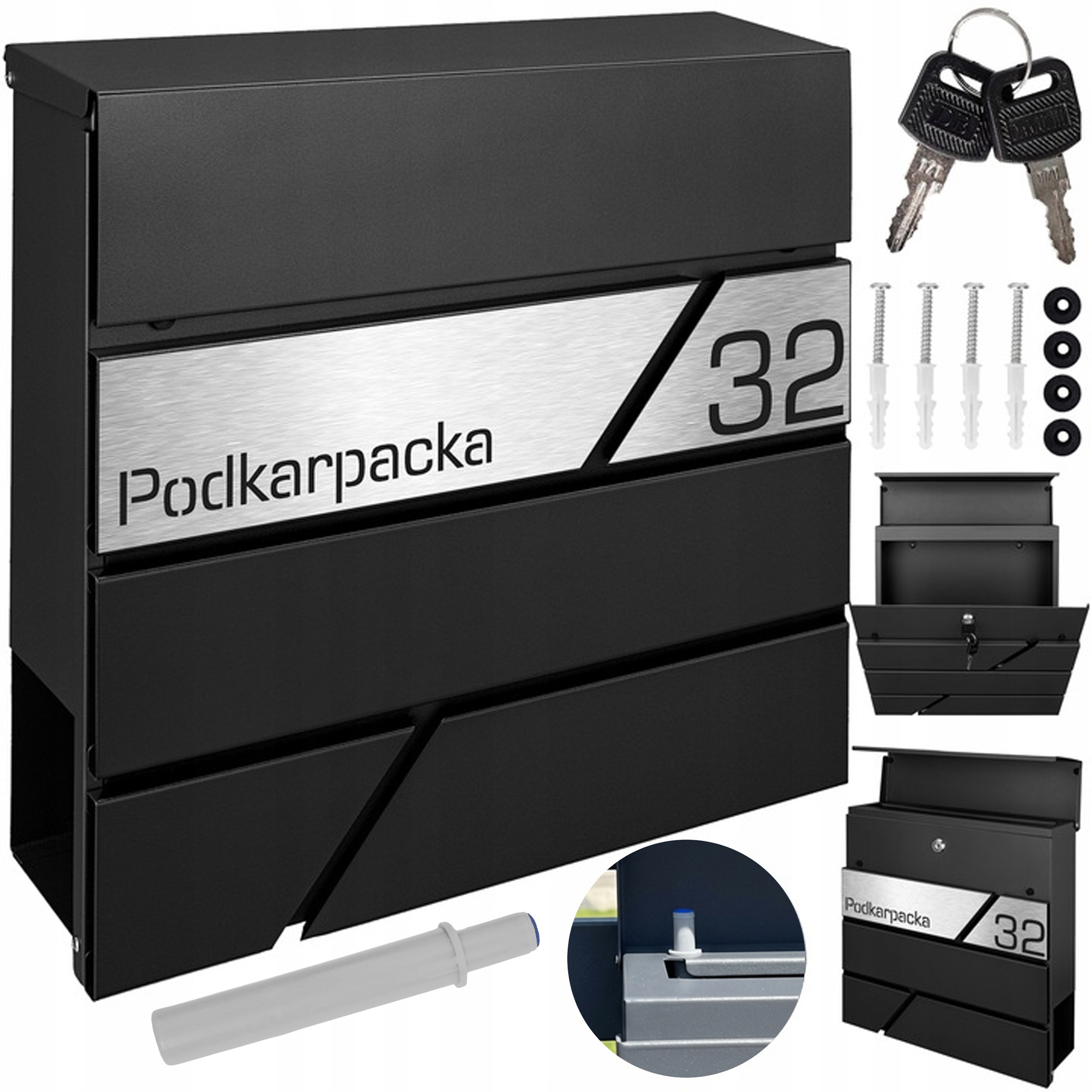 Černá Moderní Poštovní Schránka S Gravírováním