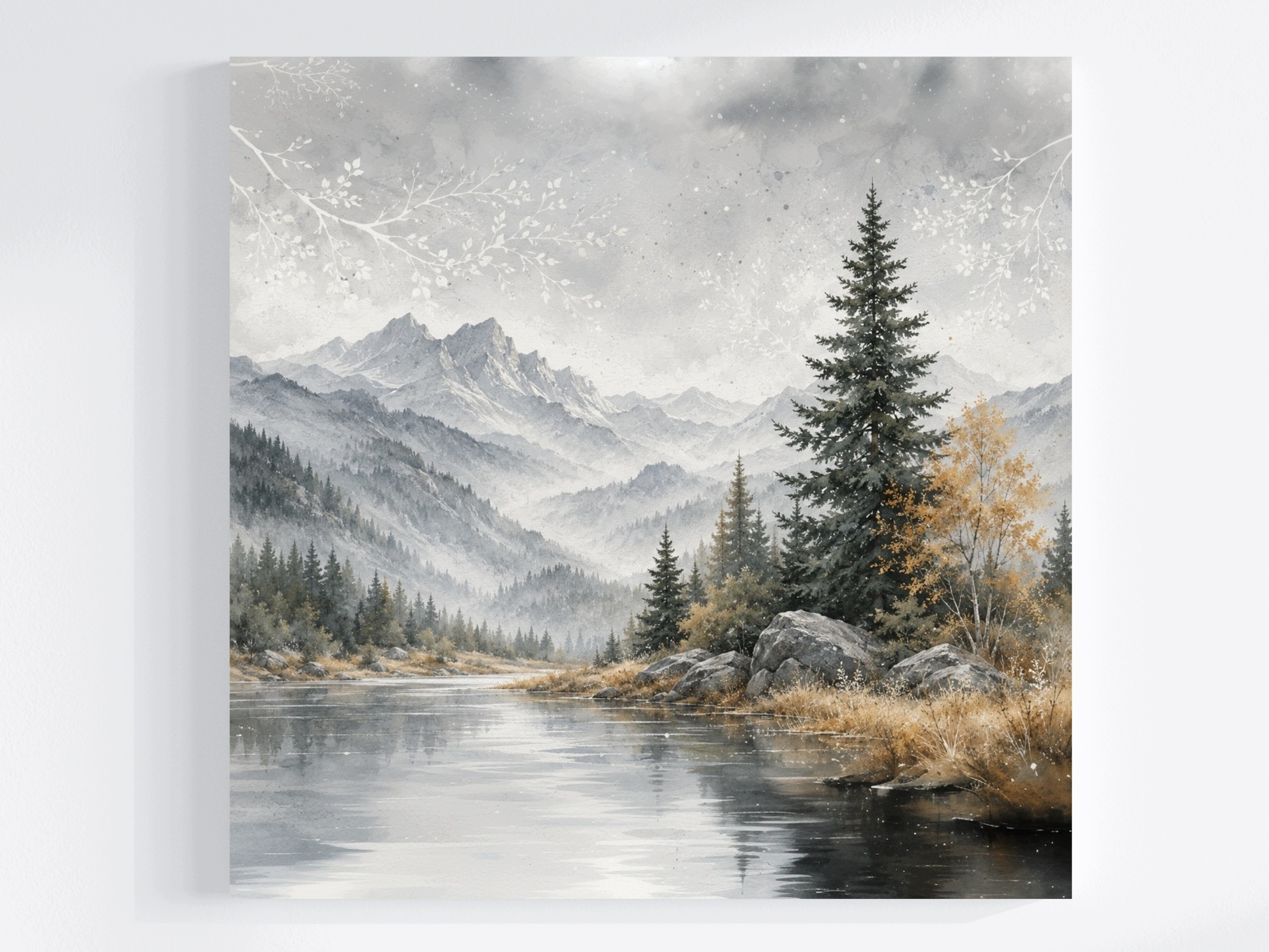 Obraz Na Plátně Canvas Krajina Hory Řeka Les Strom Balvanu Mlha 80x80