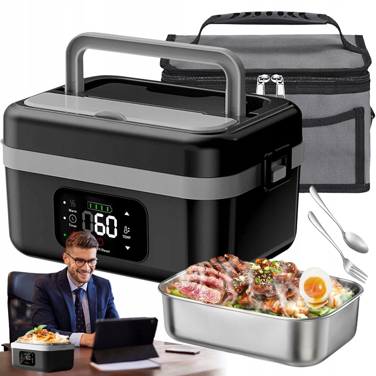 Elektrický Obědový Box Ohřívač Oběda Do Kanceláře Auta 1L 16000mAh
