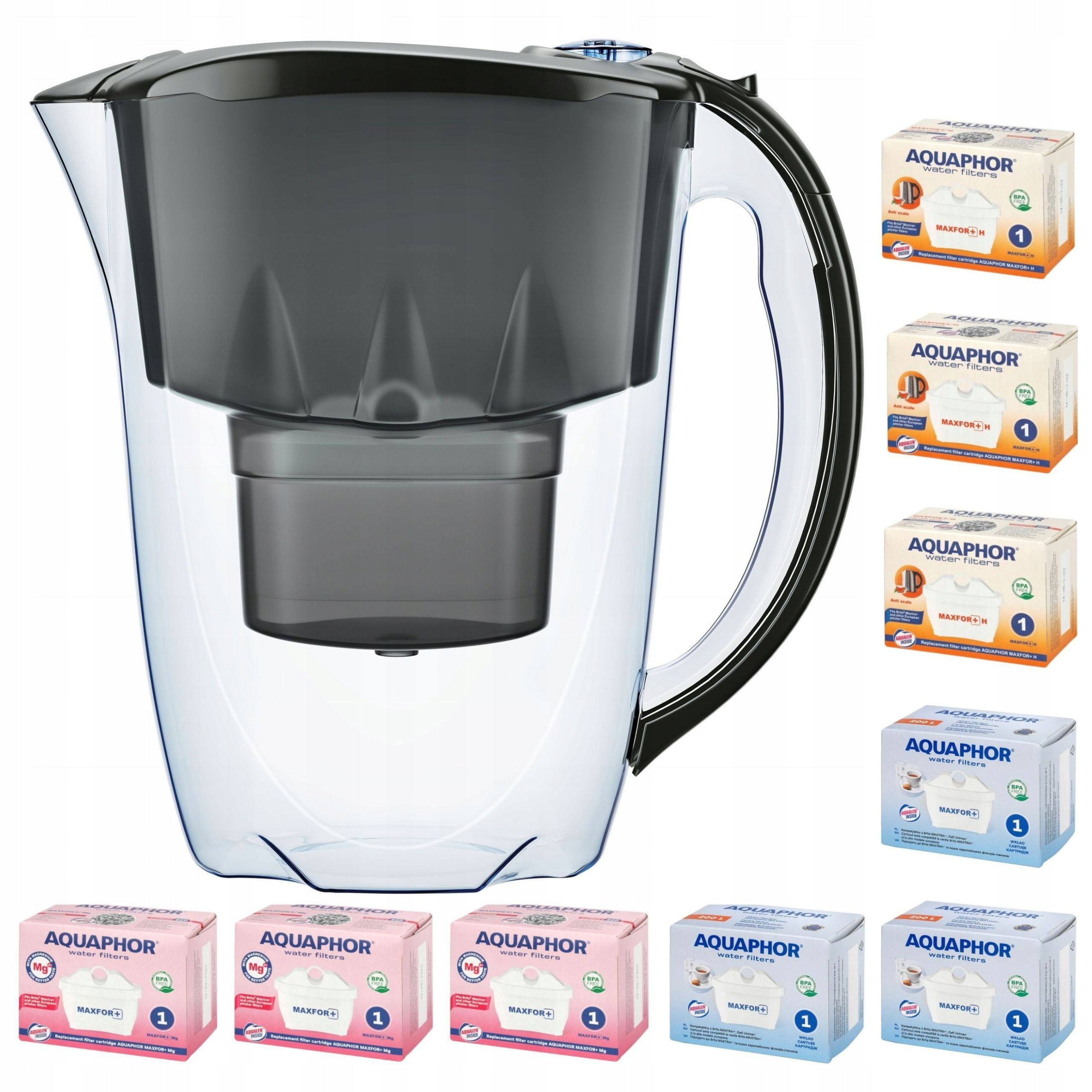 Filtrační konvice Aquaphor Amethyst 2,8 l +9 náplní (3+3H+3Mg), černá