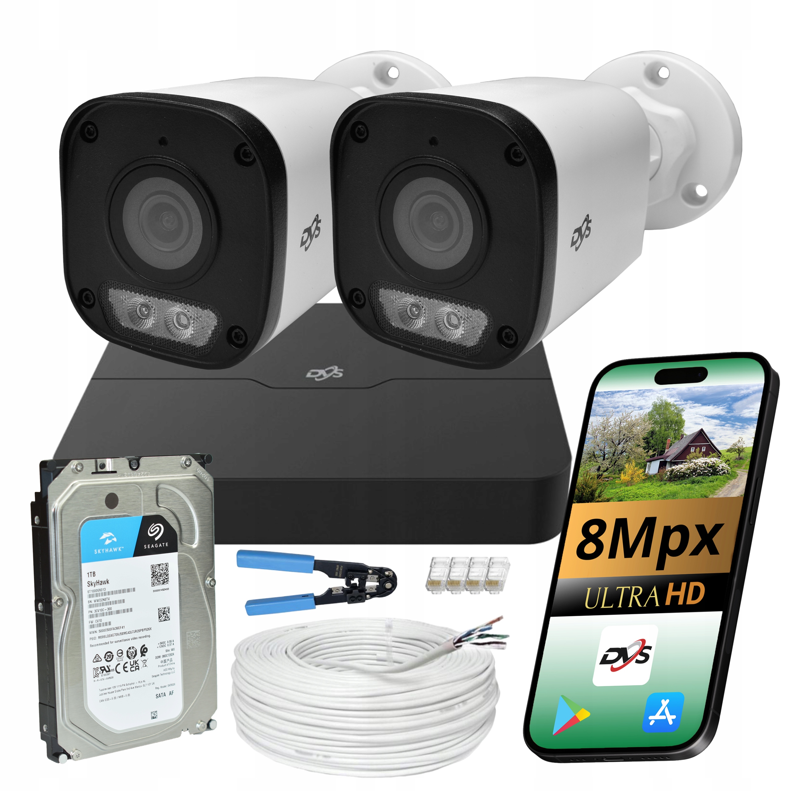 Systém Monitorování Domácnosti 2x 8MPX Kamera Dvs Ip Poe Dualna Disk 1TB Bílá