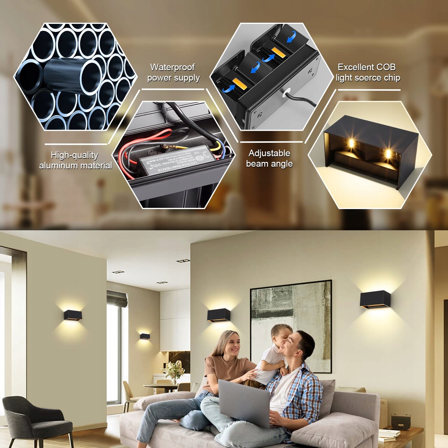 KINGWEN 4 Sztuki LED Lampy Ścienne Wewnętrzne Zewnętrzne 20W 3000K IP65 — miniatura 5