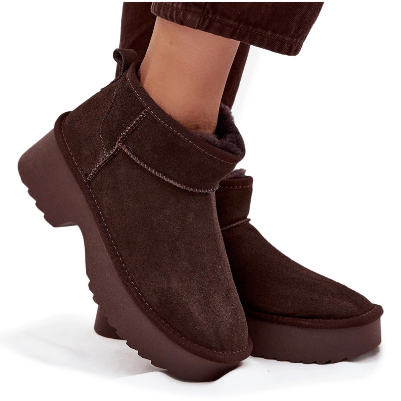 Dámské Sněhule Z Přírodního Semiše Zateplené Kožešinou, Čokoládové, Velikost 41