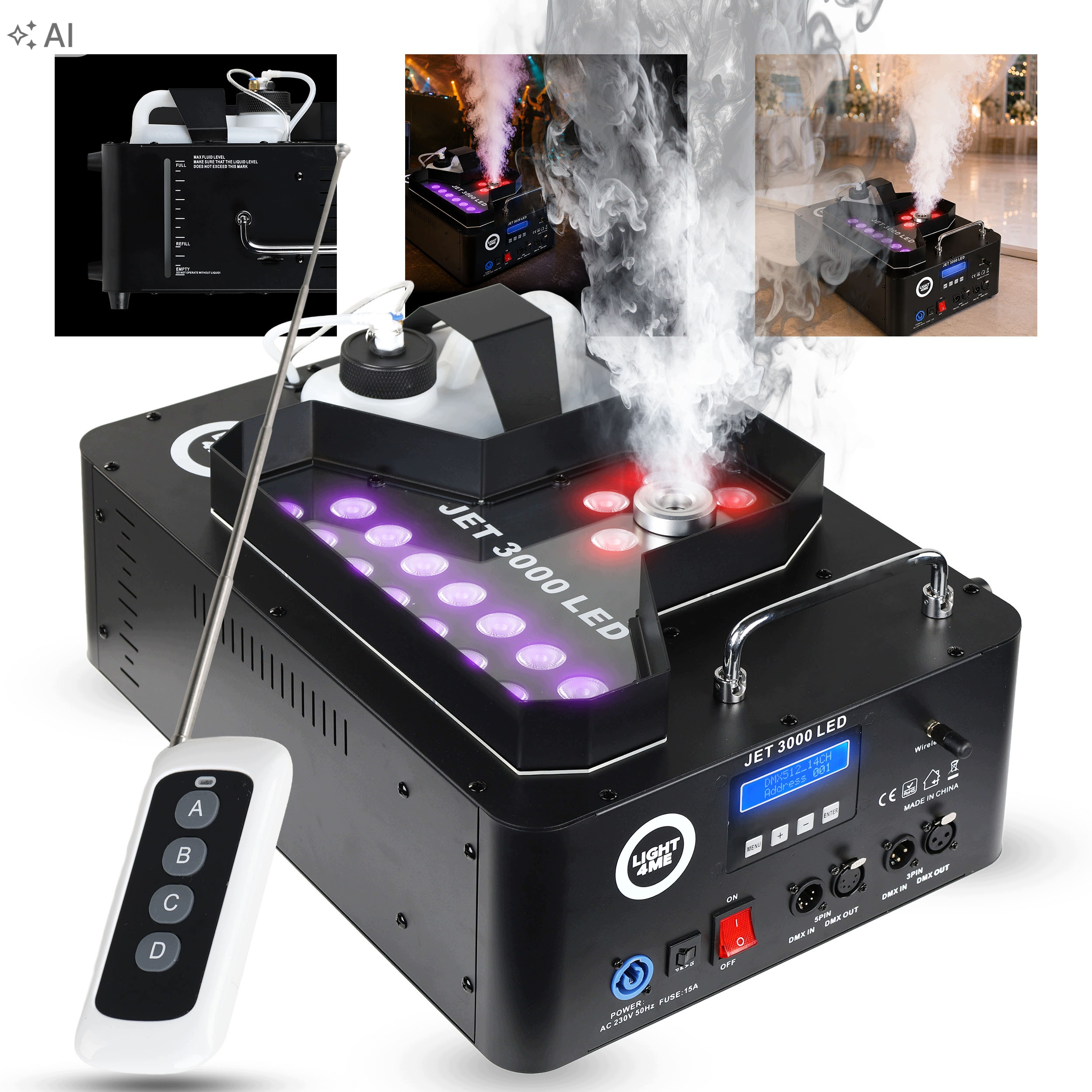 Vyvíječ Vertikálního Kouře LIGHT4ME Jet 3000W DMX 21x10W Rgbw Led Pilot