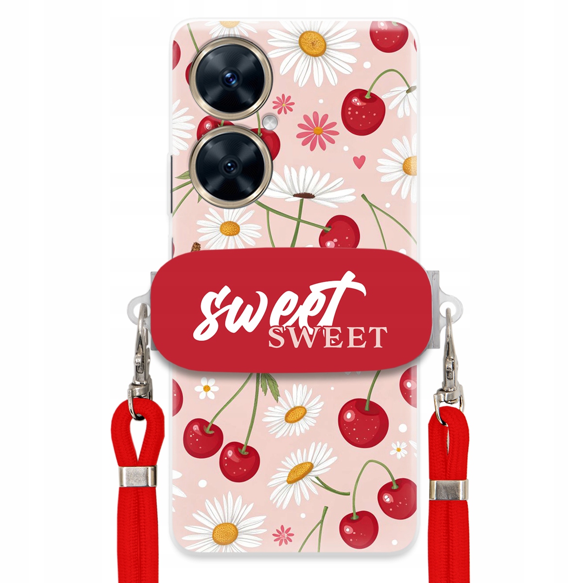 Puzdro pre Huawei Nova 11i Červené vodítko Crossbody držiak Sweet Kvet čerešne