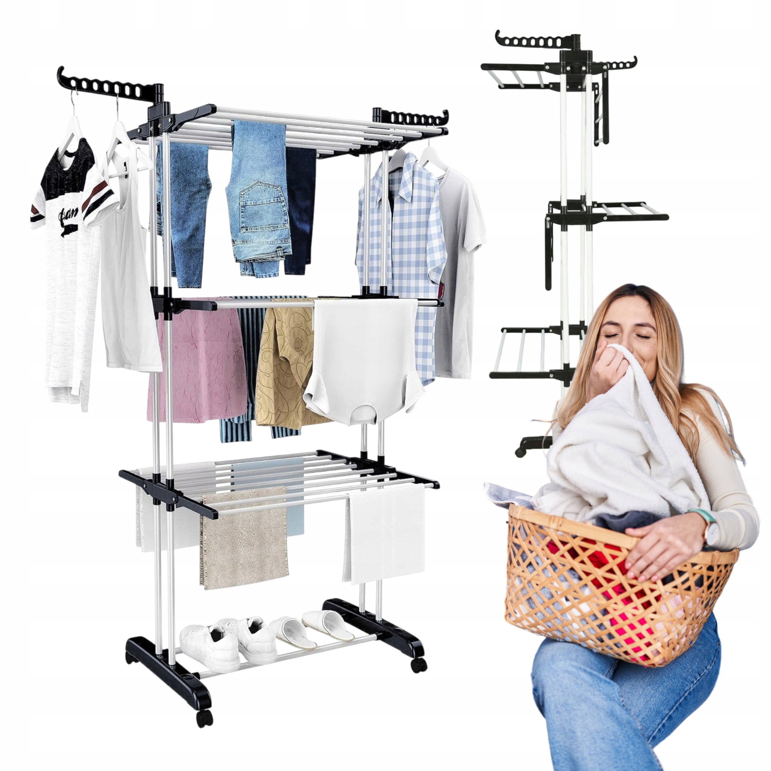 Levně Vertikální sušák na prádlo, oblečení a spodní prádlo, skládací, velký, bílý