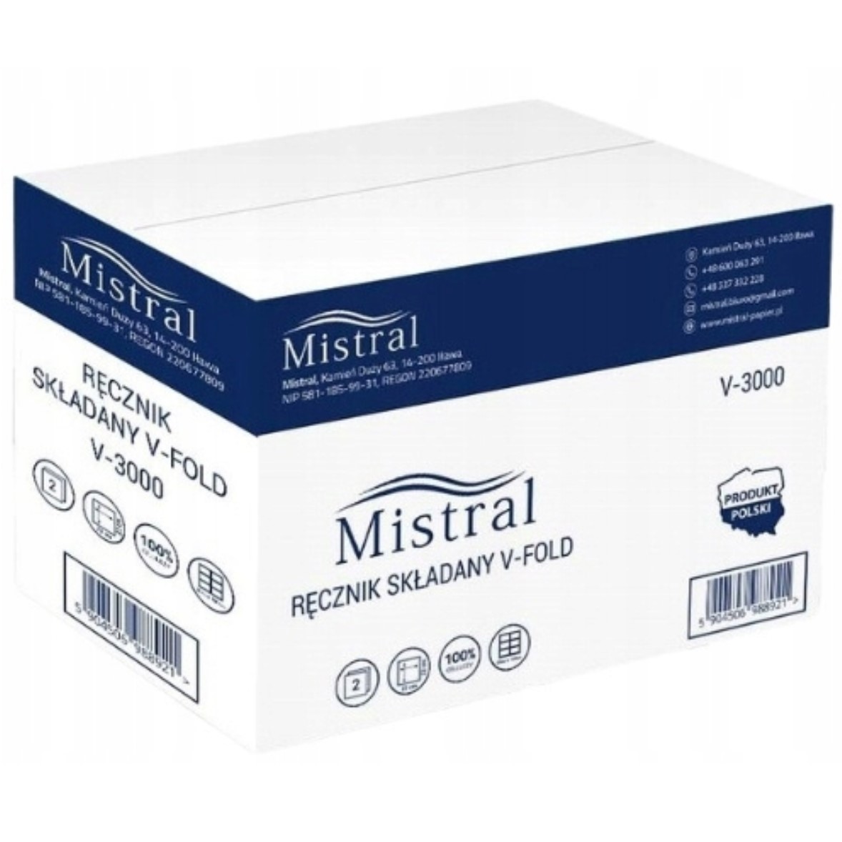 Ręcznik Zz Mistral 20x150 listków celuloza Biel 100% 2-warstwy #V-3000