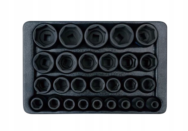 ZESTAW NASADEK UDAROWYCH 1/2" 27 cz. KRÓTKIE 6-KĄT, 8 - 36mm, WKŁAD DO WÓZK