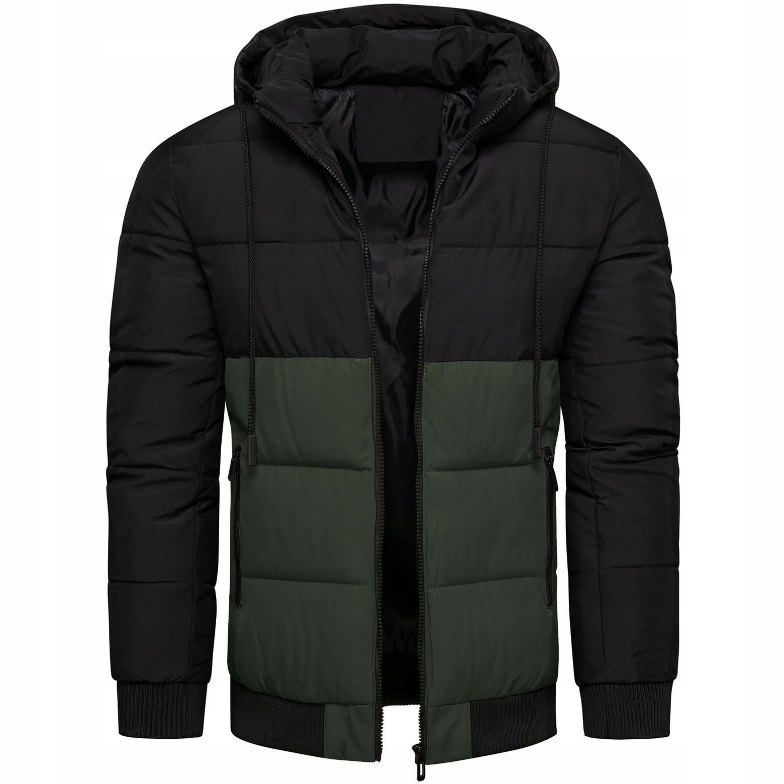 Pánská zateplená bunda s odnímatelnou kapucí, černá a zelená S