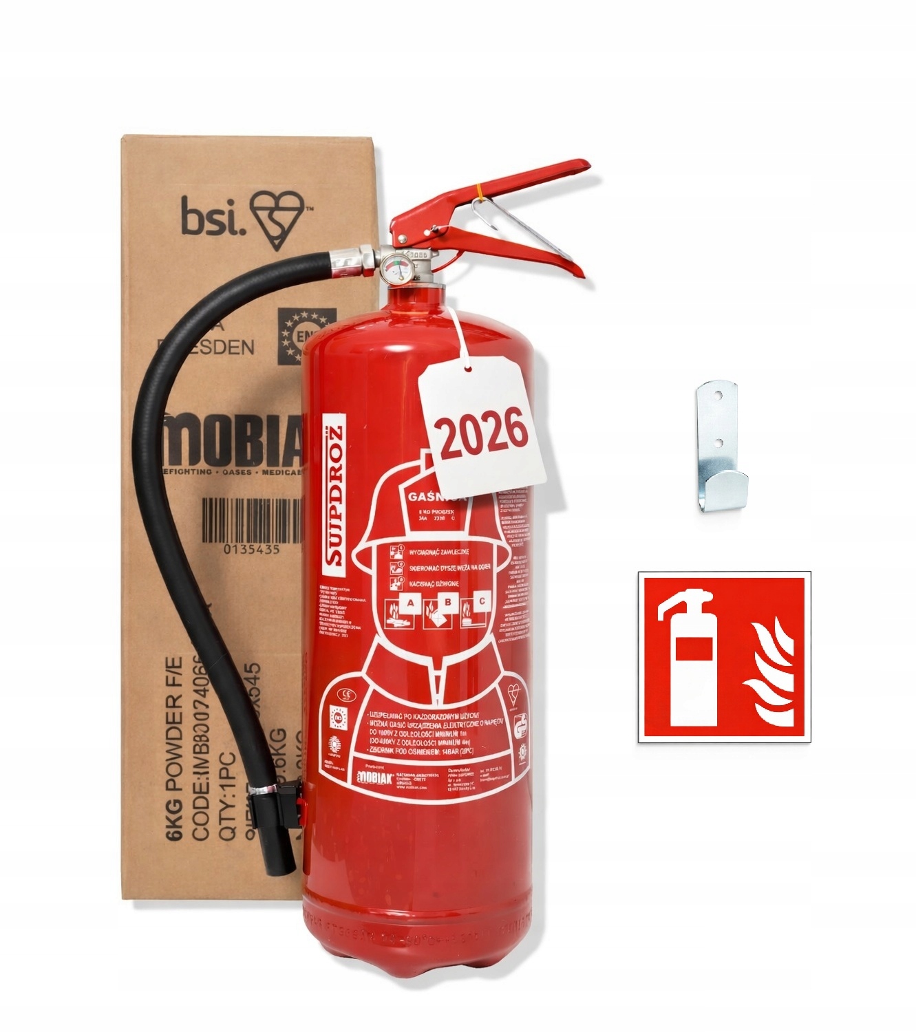 Gaśnica proszkowa GP6x 6kg Abc Mobiak wieszak znak Produkcja 2026