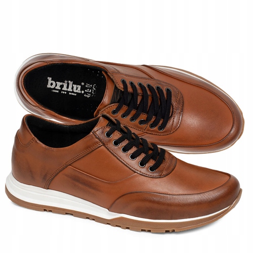 Brilu Polskie Skórzane Sneakersy Męskie Tommy Brązowe 41