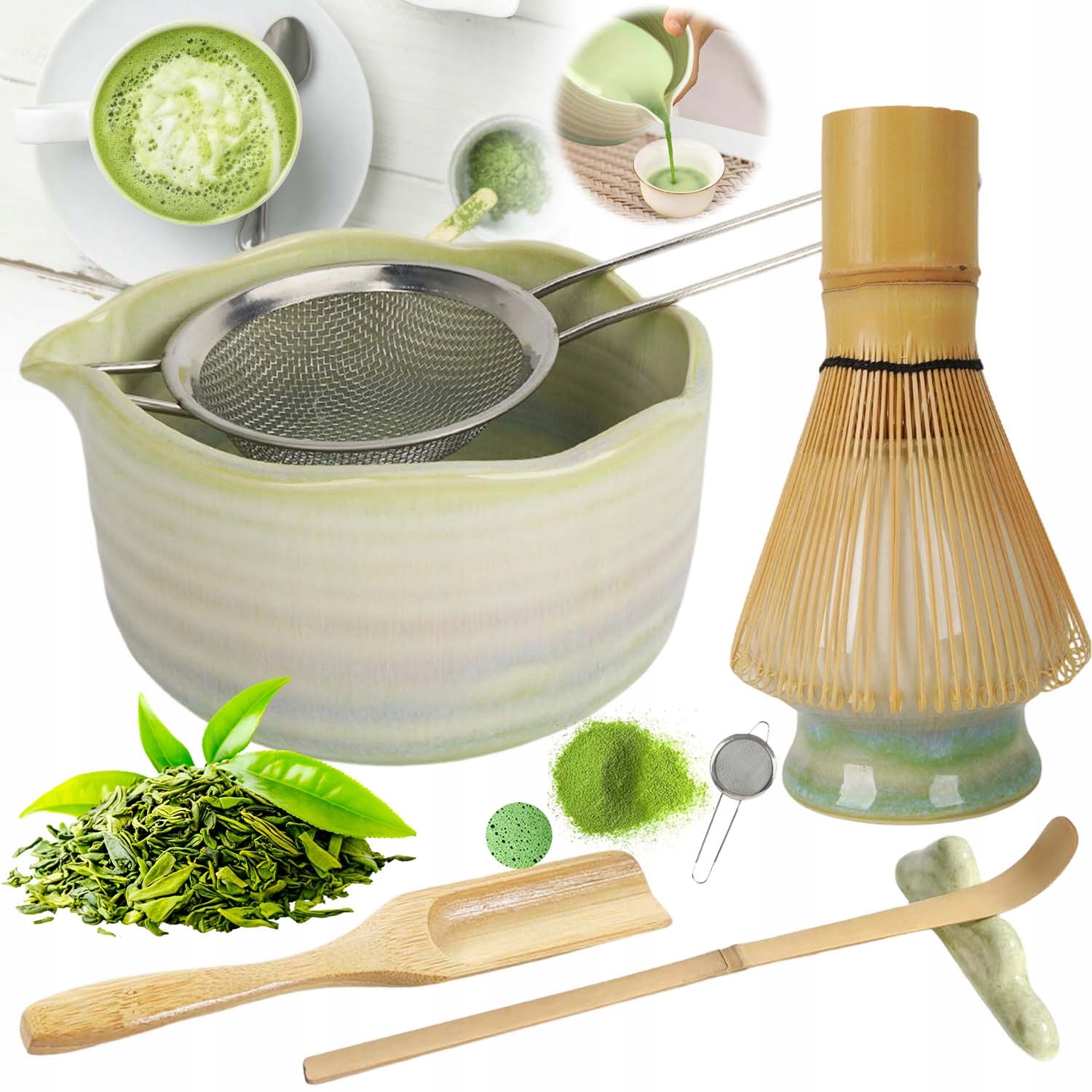7SZT Zestaw Prezentowy Do Herbaty Matcha Zestaw Mioteł Matcha Z Trzepaczką