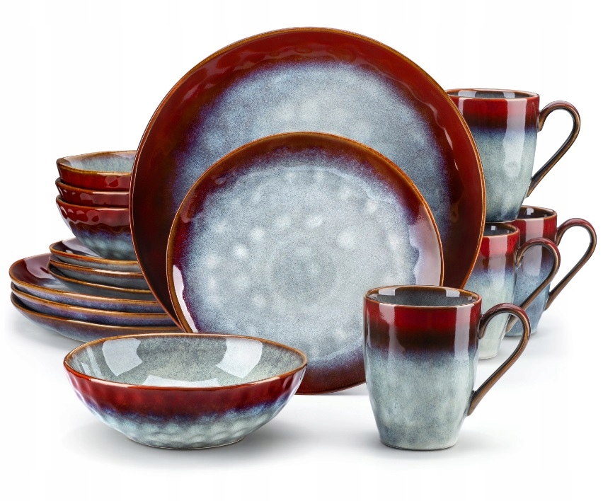 Zastawa rustykalna Vancasso STARRY RED kamionka na prezent 32 szt / 8 osób