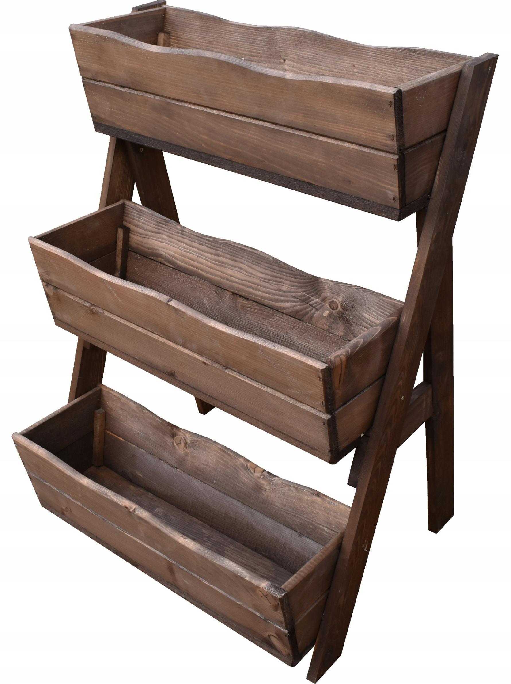 Kvetináč, črepník - Drevený kaskádový box (3-horizontálny) hnedý 67cm