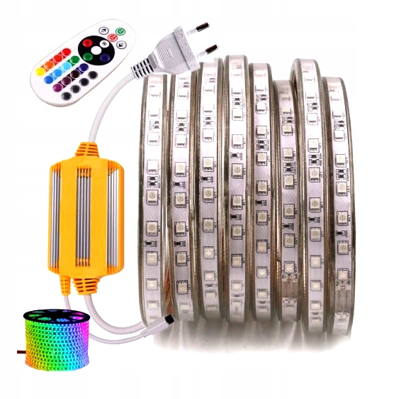 TAŚMA LED RGB 230V ZESTAW 5M WODOODPORNA + PILOT