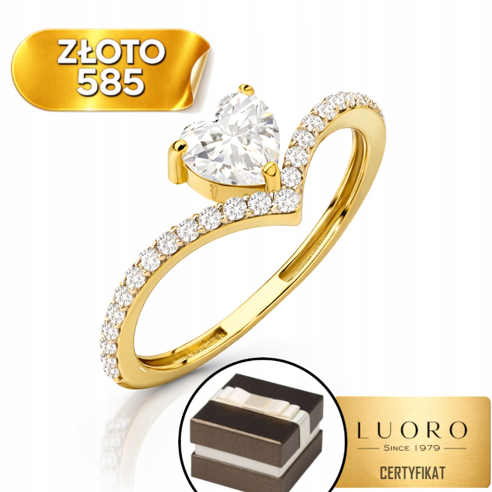 Prstýnek 585 14K se srdcem a zirkony, elegantní, jemný, R10