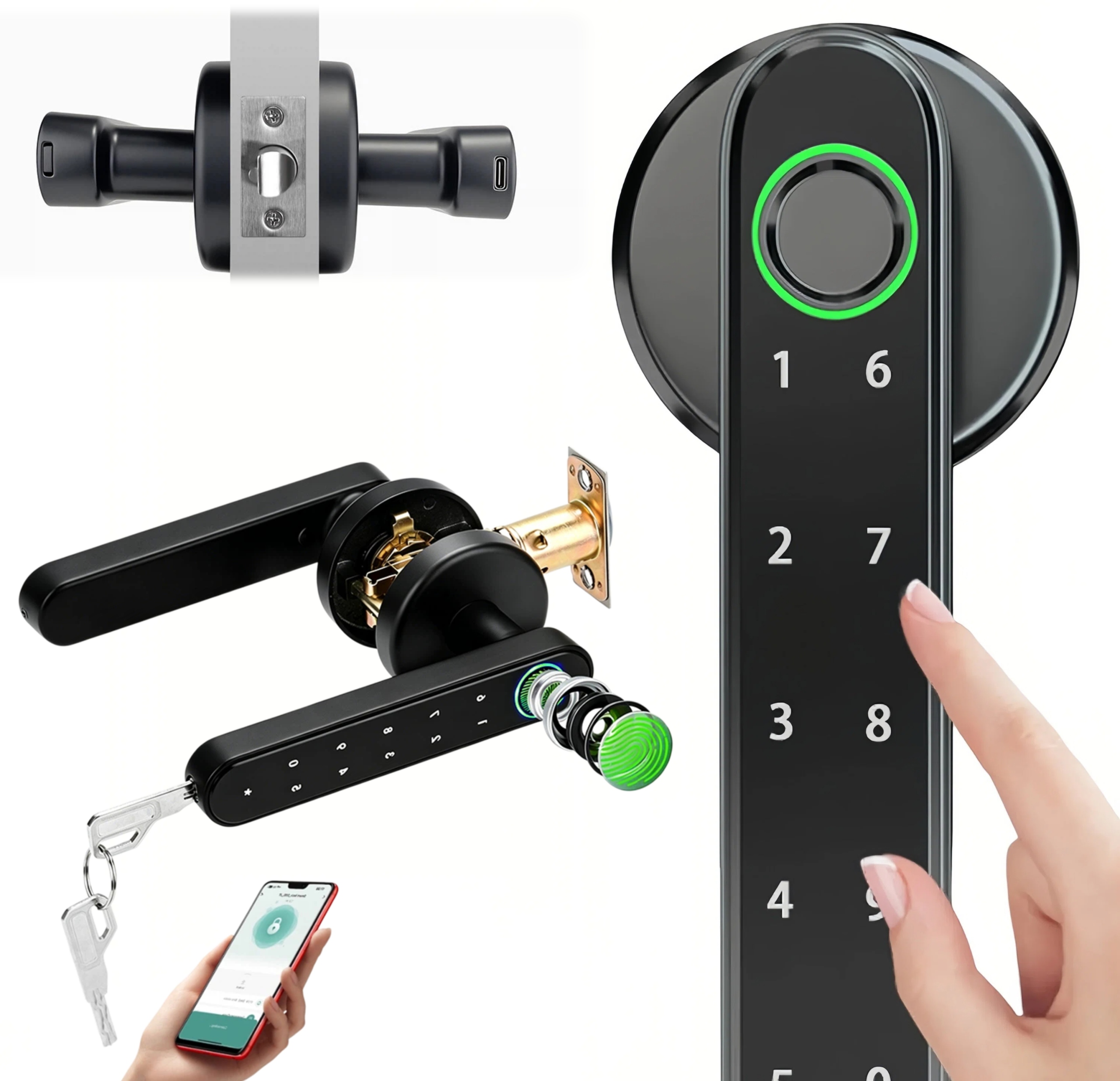 Klamka Zamek Elektroniczny Smart Do Drzwi Na Odcisk Palca Kod Pin Wkładka
