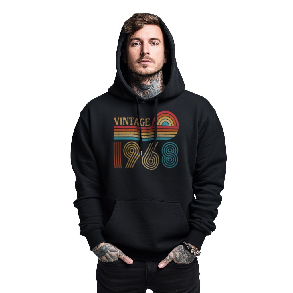 Mikina černá pánská s kapucí s potiskem dárek k narozeninám, rok výroby Vintage 1968