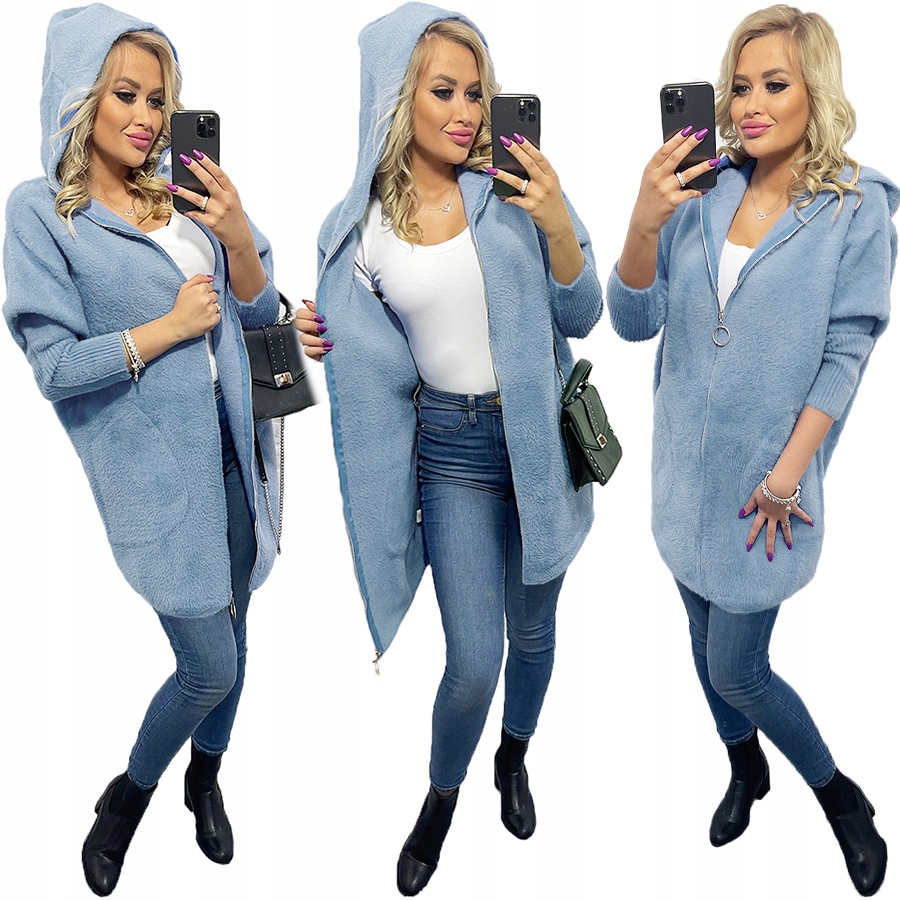 Alpaki Zip Kabát Vlna Barvy oversize Dlouhý Baby Blue